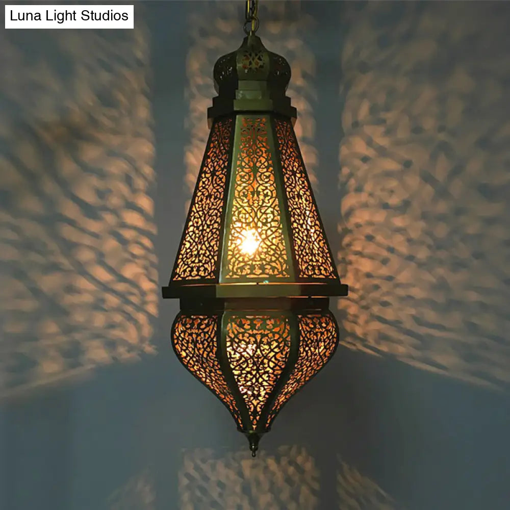 Brass Laser Cut Pendant Light - Tradition Metal Ceiling Hanging (1 Bulb)