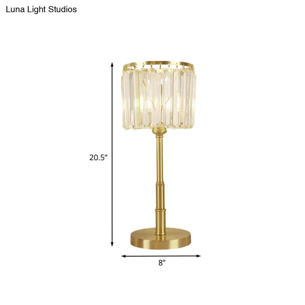 Brass Led Clear Glass Nightstand Lamp: Stylish Cylindrical Table Light For Dining Room