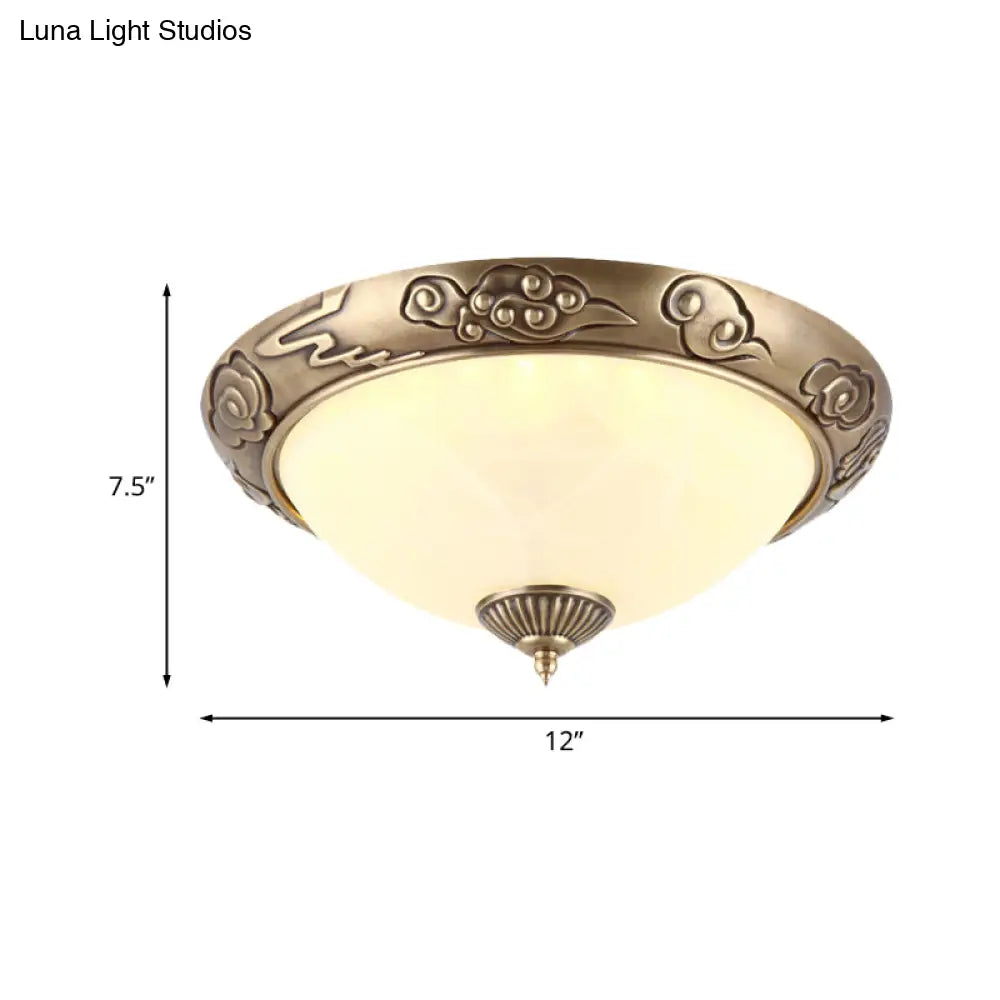 Brass Led Colonial Dome Ceiling Light In Opal Glass 12’/16’ For Bedroom