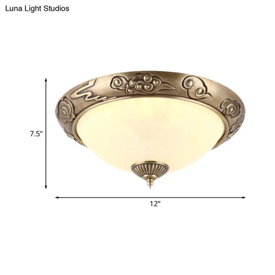 Brass Led Colonial Dome Ceiling Light In Opal Glass 12’/16’ For Bedroom