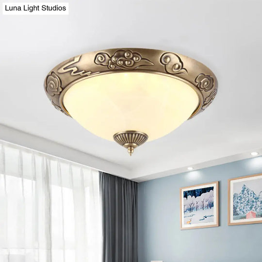Brass Led Colonial Dome Ceiling Light In Opal Glass 12/16 For Bedroom