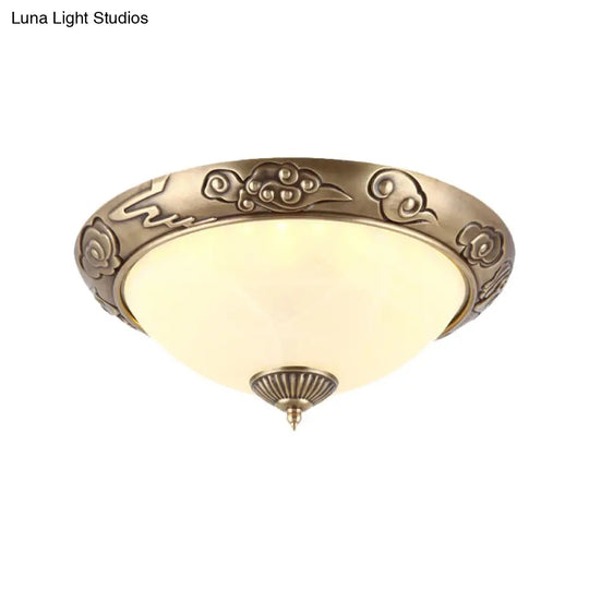 Brass Led Colonial Dome Ceiling Light In Opal Glass 12/16 For Bedroom