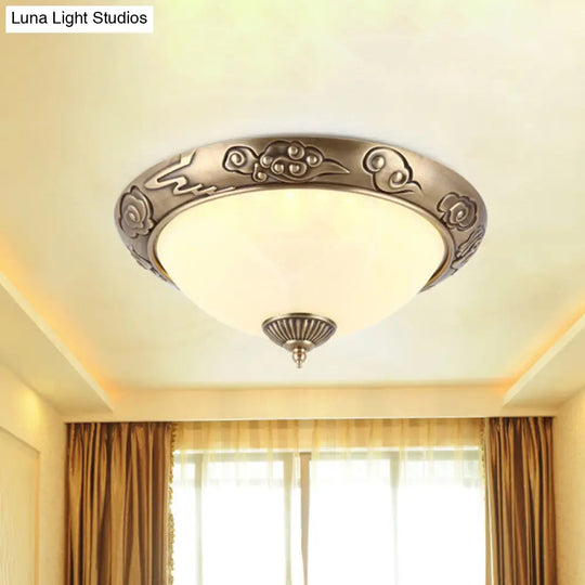 Brass Led Colonial Dome Ceiling Light In Opal Glass 12/16 For Bedroom / 12