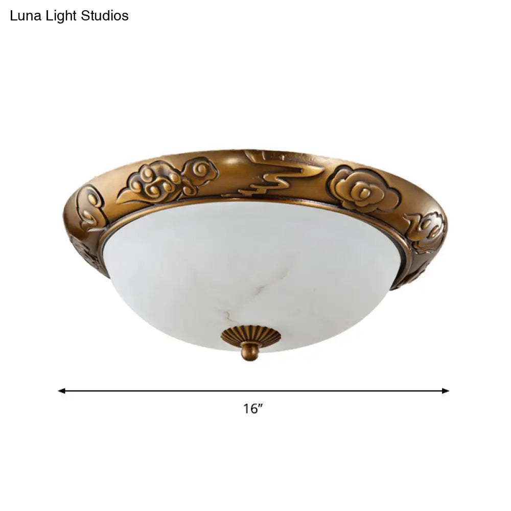 Brass Led Flush Lighting Traditional Milk White Glass Dome Shade Mount Lamp - 12’/16’/19.5’ Width