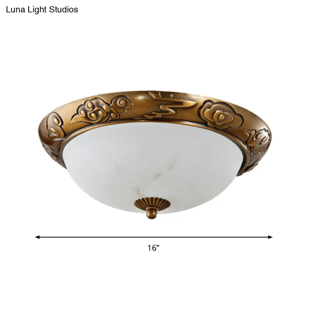 Brass Led Flush Lighting Traditional Milk White Glass Dome Shade Mount Lamp - 12/16/19.5 Width