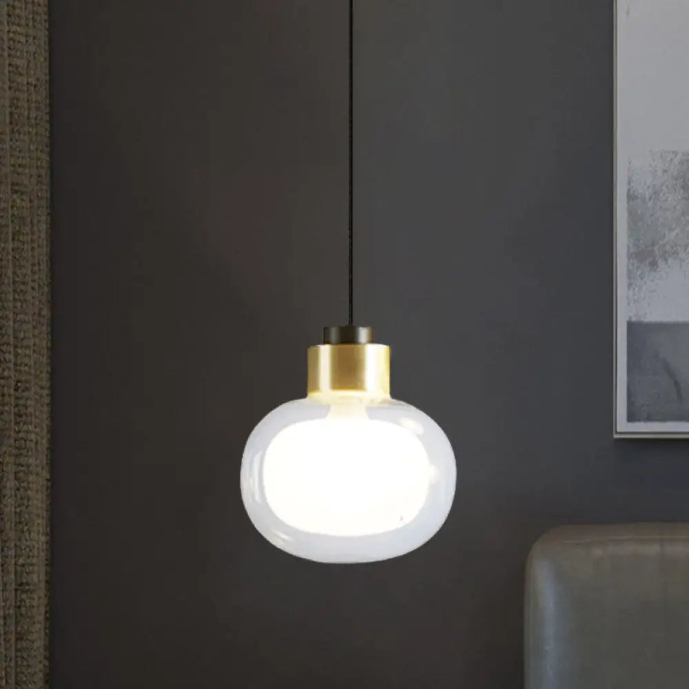 Brass Led Hanging Light With Clear Glass Shade - Modern Oblong Design