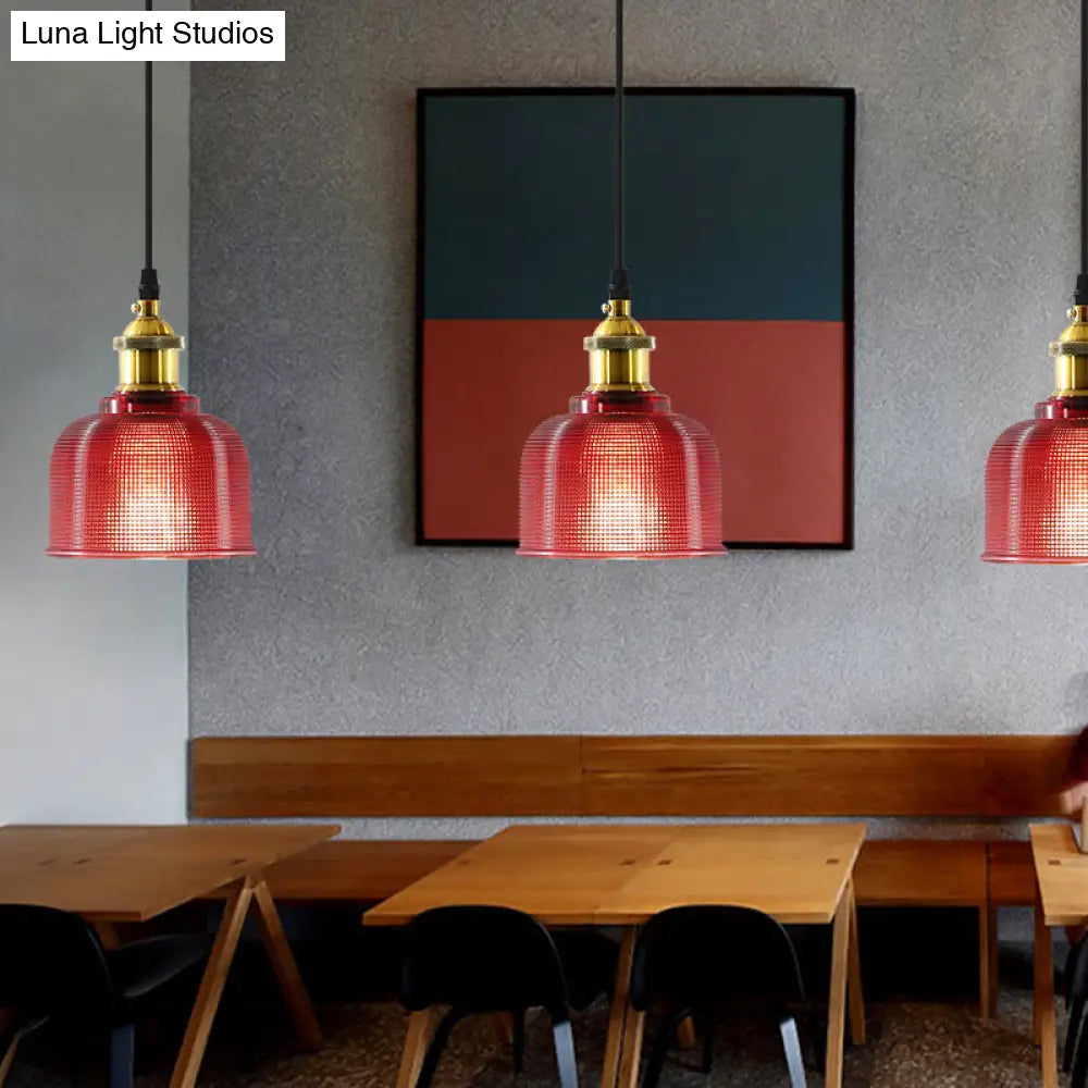 Brass Loft Style Single-Bulb Pendant Ceiling Light With Lattice Glass Bowl Design