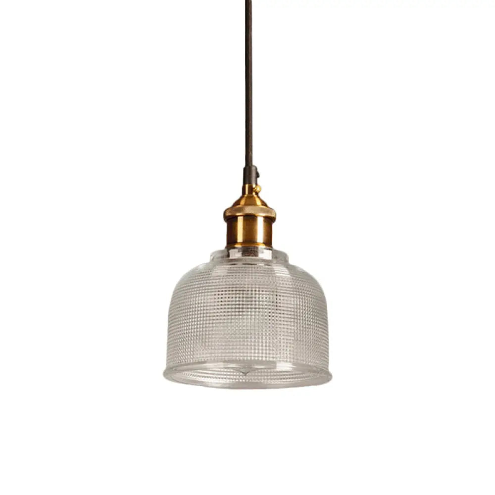 Brass Loft Style Single-Bulb Pendant Ceiling Light With Lattice Glass Bowl Design / Clear