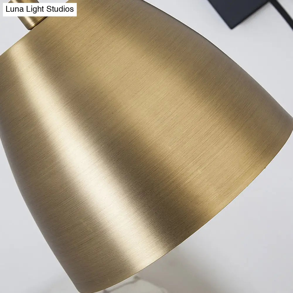 Brass Loft Style Wall Sconce With Metallic Barrel Shade - 1 Light Angle Arm Lighting For Bedroom