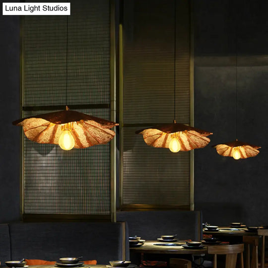 Brass Lotus Hanging Ceiling Light For Dining Room - 1 Metal Pendant Head