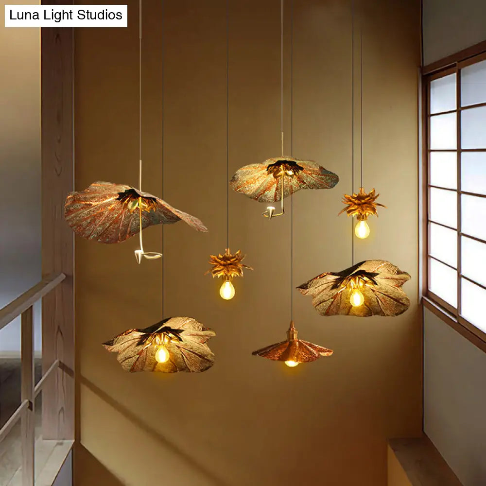 Brass Lotus Hanging Ceiling Light For Dining Room - 1 Metal Pendant Head