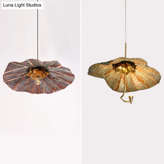 Brass Lotus Hanging Ceiling Light For Dining Room - 1 Metal Pendant Head