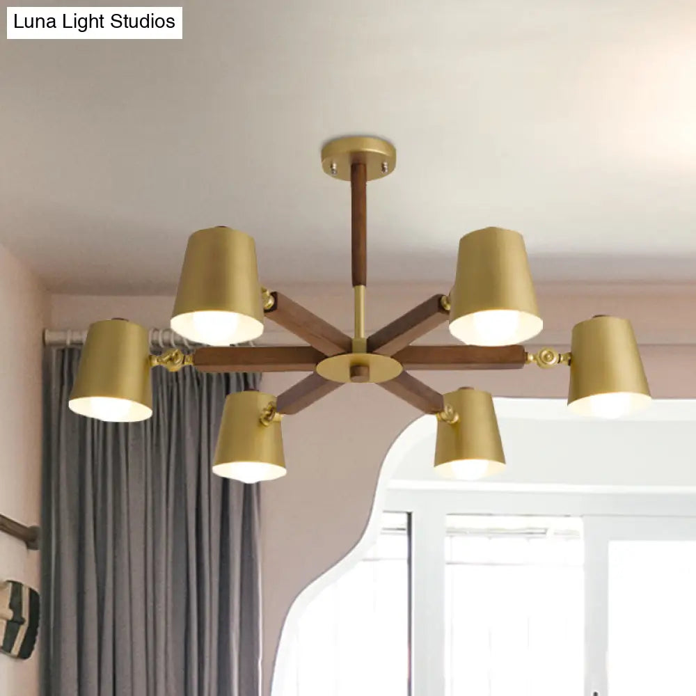 Brass Metal Bucket Shade Chandelier: Modern Hanging Light For Bedroom Or Restaurant