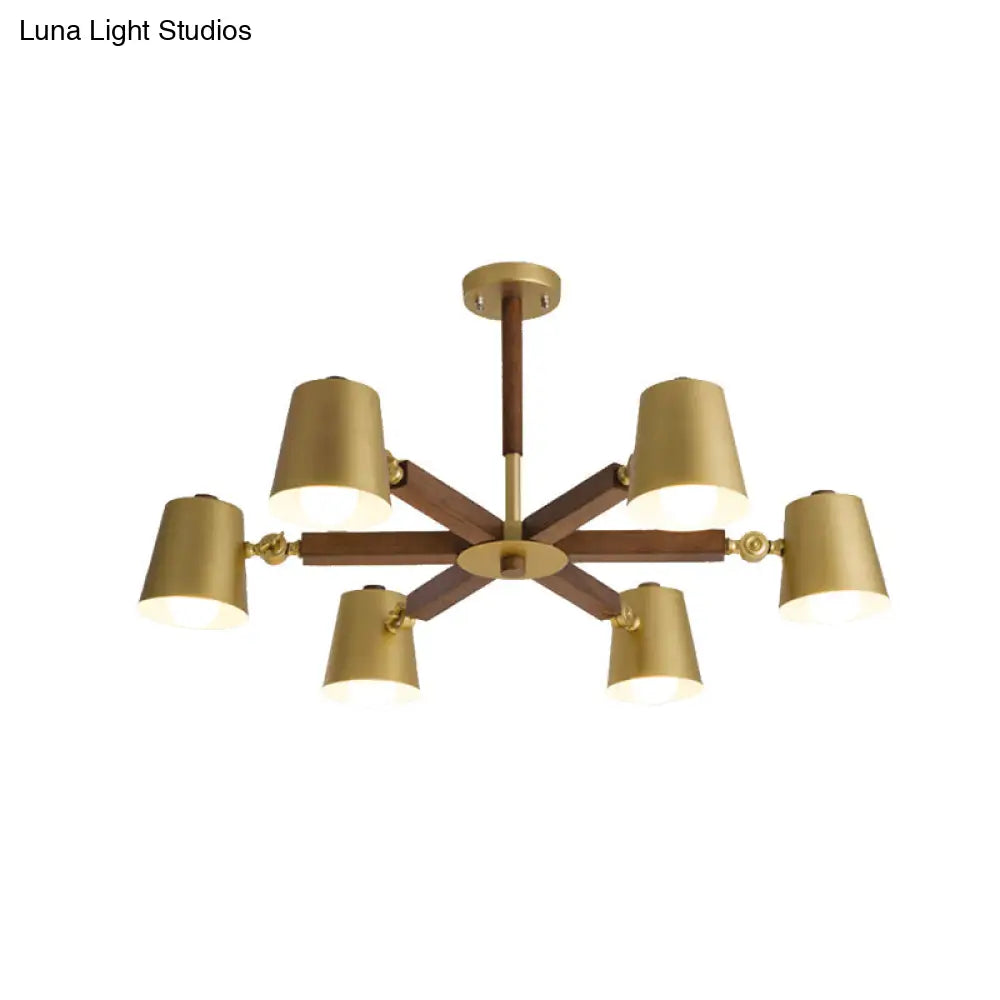 Brass Metal Bucket Shade Chandelier: Modern Hanging Light For Bedroom Or Restaurant