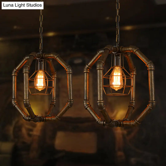 Brass Industrial Dual Cage Hanging Lantern Metal Pendant Light For Dining Room