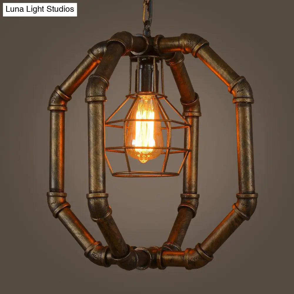 Brass Industrial Dual Cage Hanging Lantern Metal Pendant Light For Dining Room