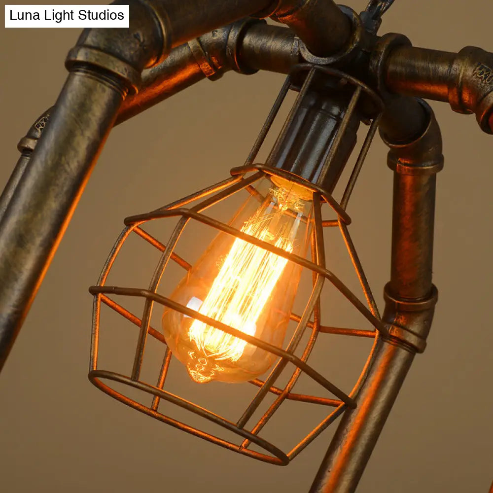Brass Industrial Dual Cage Hanging Lantern Metal Pendant Light For Dining Room