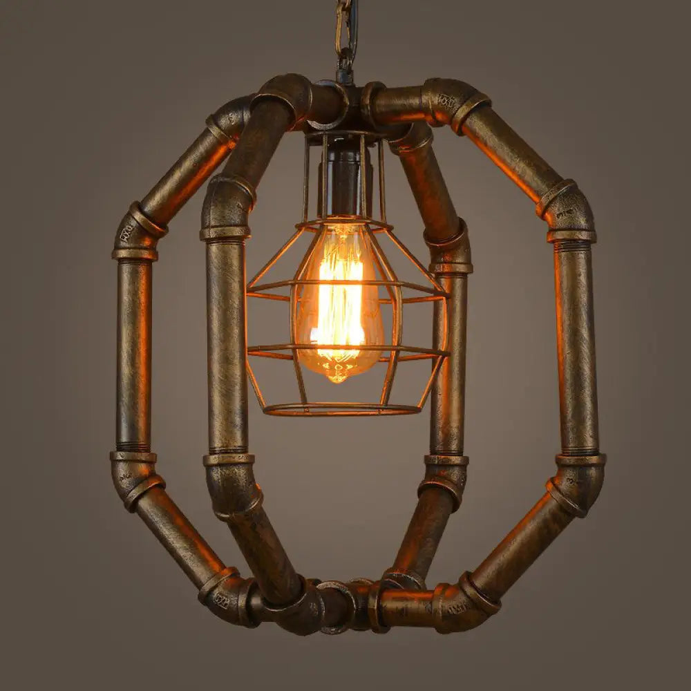 Brass Metal Dual Cage Pendant Light - Industrial Style For Dining Room 1 Bulb Ceiling Hanging