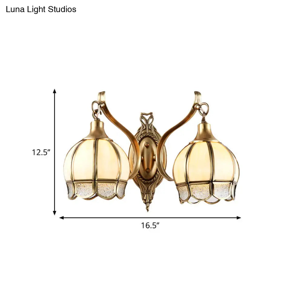 Brass Metal Floral Sconce - Traditional 1/2 Head Wall Light For Dining Room