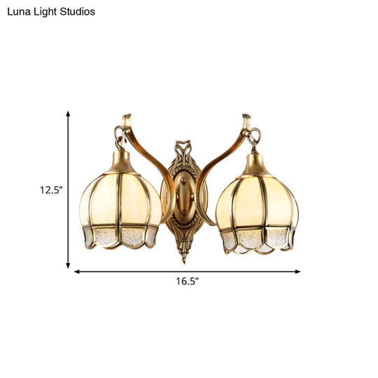 Brass Metal Floral Sconce - Traditional 1/2 Head Wall Light For Dining Room