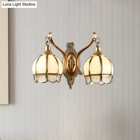 Brass Metal Floral Sconce - Traditional 1/2 Head Wall Light For Dining Room