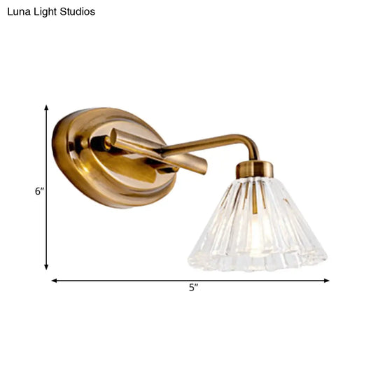 Brass Metal Led Cone Vanity Light Fixture - Traditional 1/2/3-Bulb Wall Sconce Lighting For