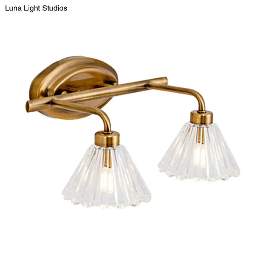 Brass Metal Led Cone Vanity Light Fixture - Traditional 1/2/3-Bulb Wall Sconce Lighting For