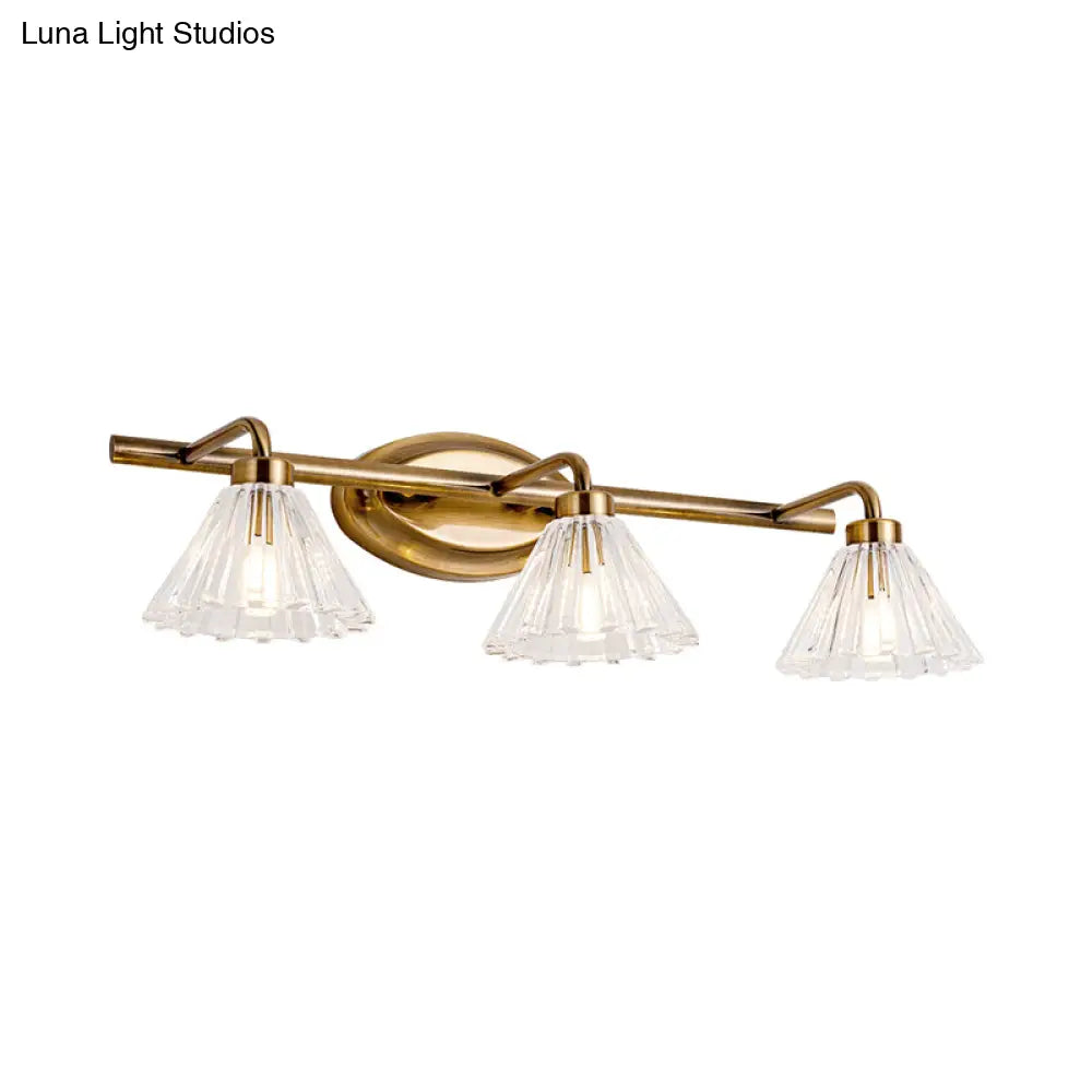 Brass Metal Led Cone Vanity Light Fixture - Traditional 1/2/3-Bulb Wall Sconce Lighting For