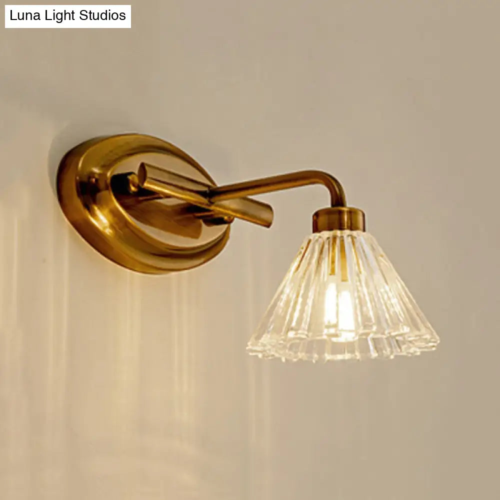 Brass Metal Led Cone Vanity Light Fixture - Traditional 1/2/3-Bulb Wall Sconce Lighting For