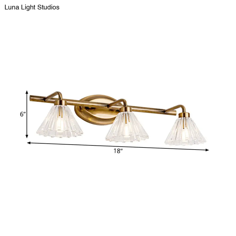 Brass Metal Led Cone Vanity Light Fixture - Traditional 1/2/3-Bulb Wall Sconce Lighting For