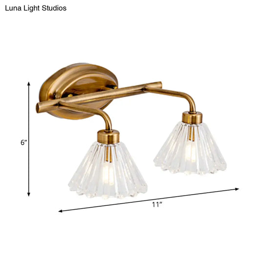 Brass Metal Led Cone Vanity Light Fixture - Traditional 1/2/3-Bulb Wall Sconce Lighting For