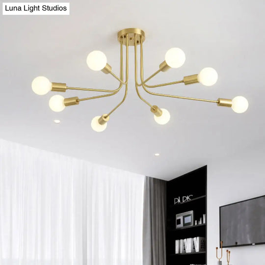 Brass Metal Starburst Semi Flush Mount Ceiling Light Fixture With 7 Bulbs - Modern & Stylish