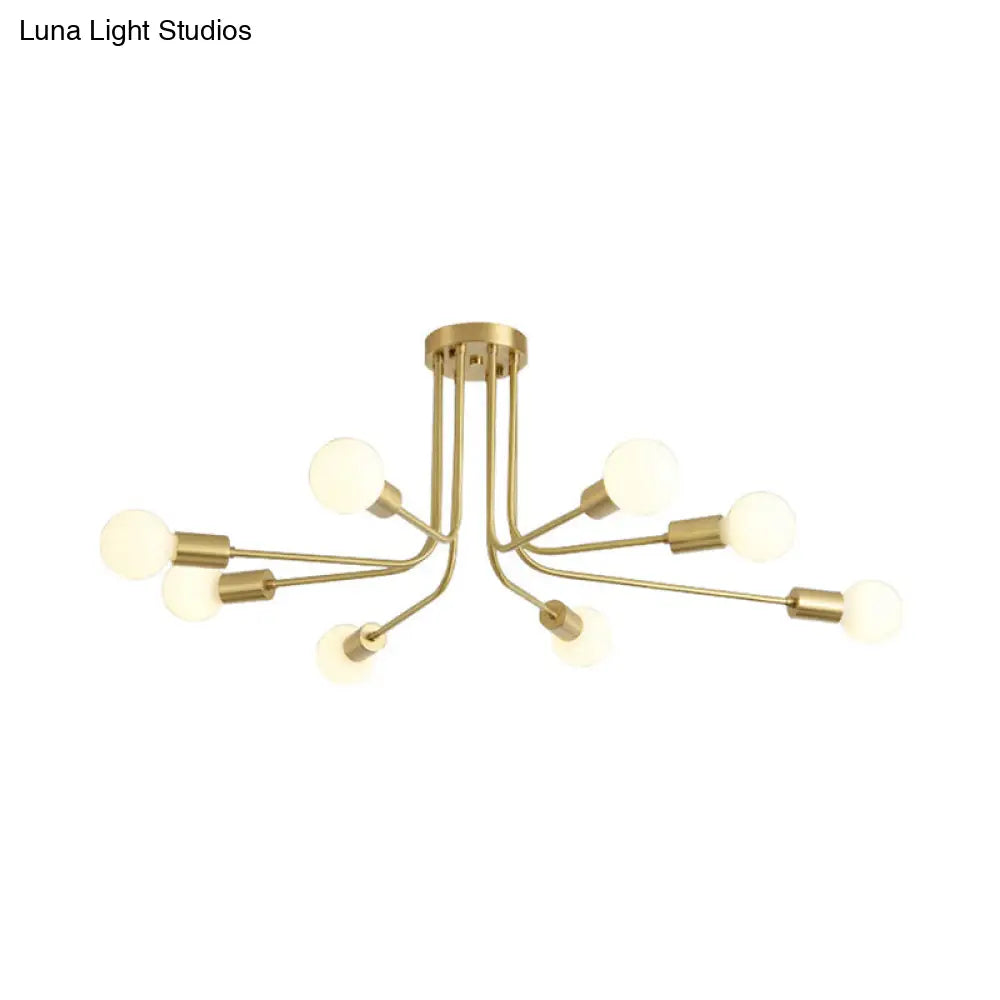 Brass Metal Starburst Semi Flush Mount Ceiling Light Fixture With 7 Bulbs - Modern & Stylish