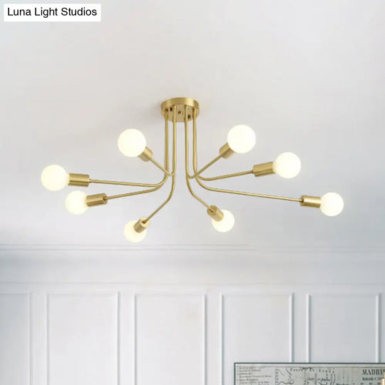 Brass Metal Starburst Semi Flush Mount Ceiling Light Fixture With 7 Bulbs - Modern & Stylish