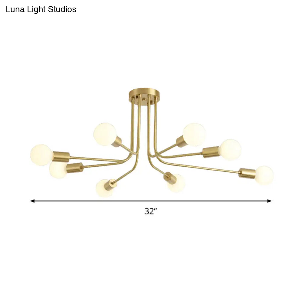 Brass Metal Starburst Semi Flush Mount Ceiling Light Fixture With 7 Bulbs - Modern & Stylish