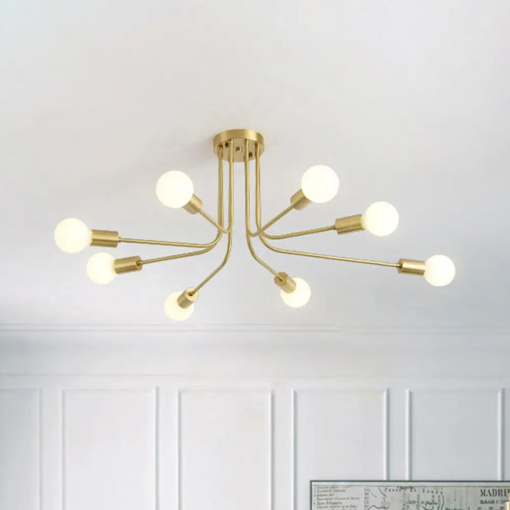 Brass Metal Starburst Semi Flush Mount Ceiling Light Fixture With 7 Bulbs - Modern & Stylish