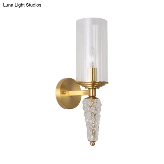 Brass Mid Century Indoor Wall Sconce With Clear Glass Shade