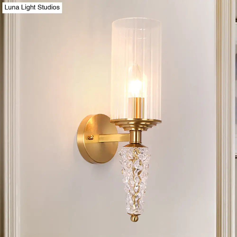 Brass Mid Century Indoor Wall Sconce With Clear Glass Shade