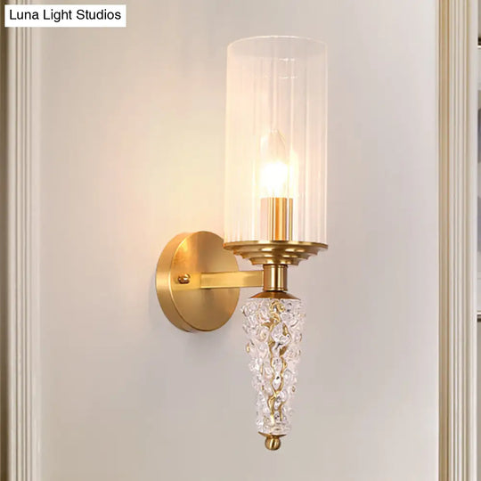 Brass Mid Century Indoor Wall Sconce With Clear Glass Shade