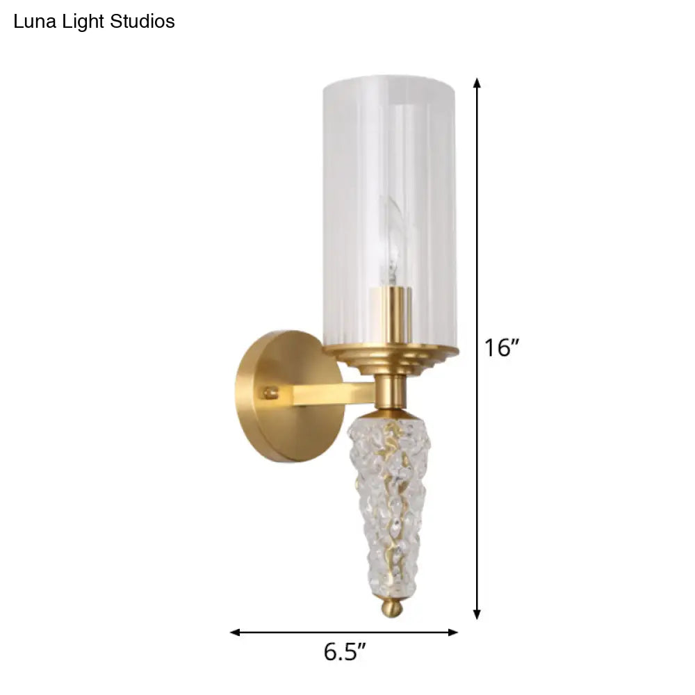 Brass Mid Century Indoor Wall Sconce With Clear Glass Shade