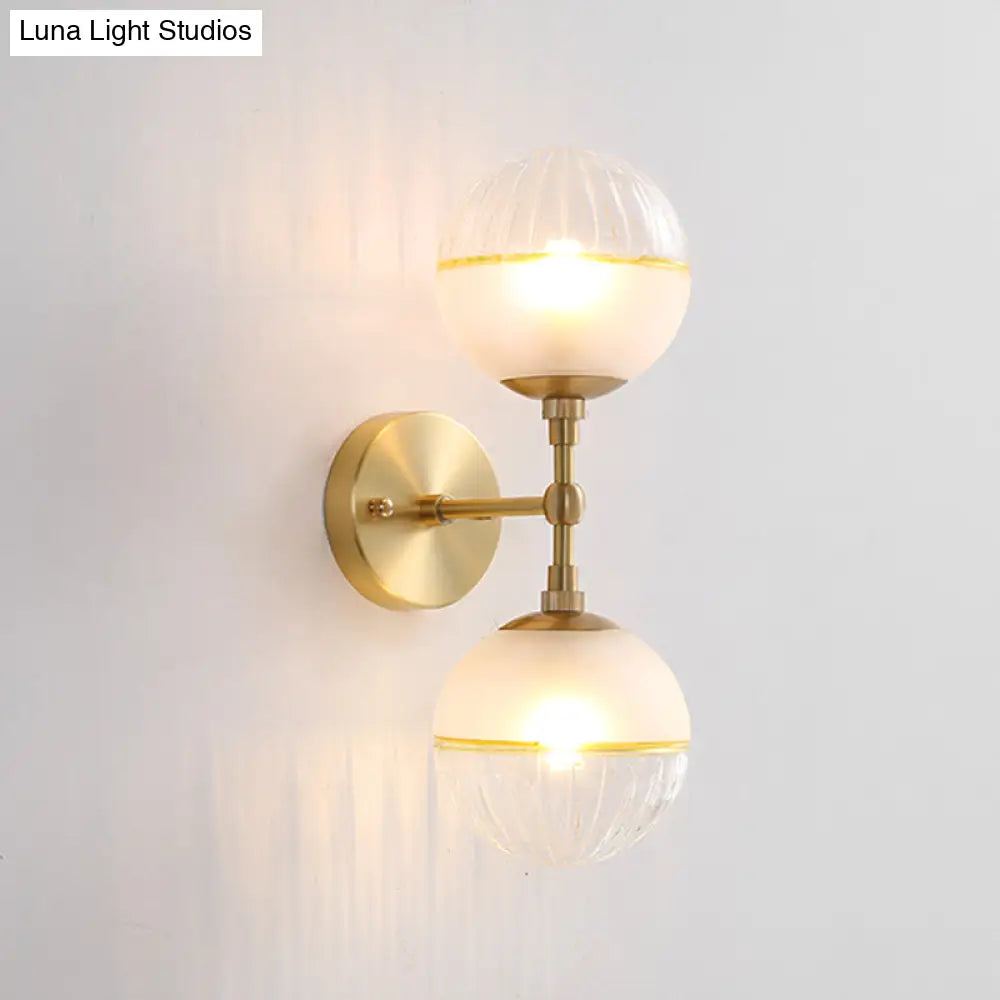 Brass Modern Spherical Wall Sconce With Frosted Glass And 2 Bulbs