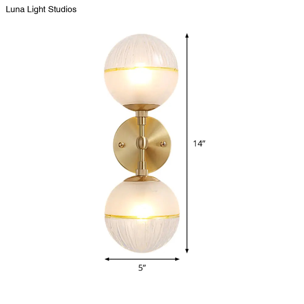 Brass Modern Spherical Wall Sconce With Frosted Glass And 2 Bulbs