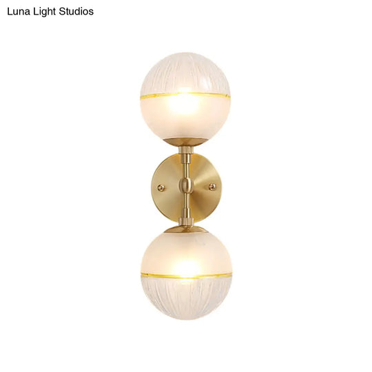 Brass Modern Spherical Wall Sconce With Frosted Glass And 2 Bulbs