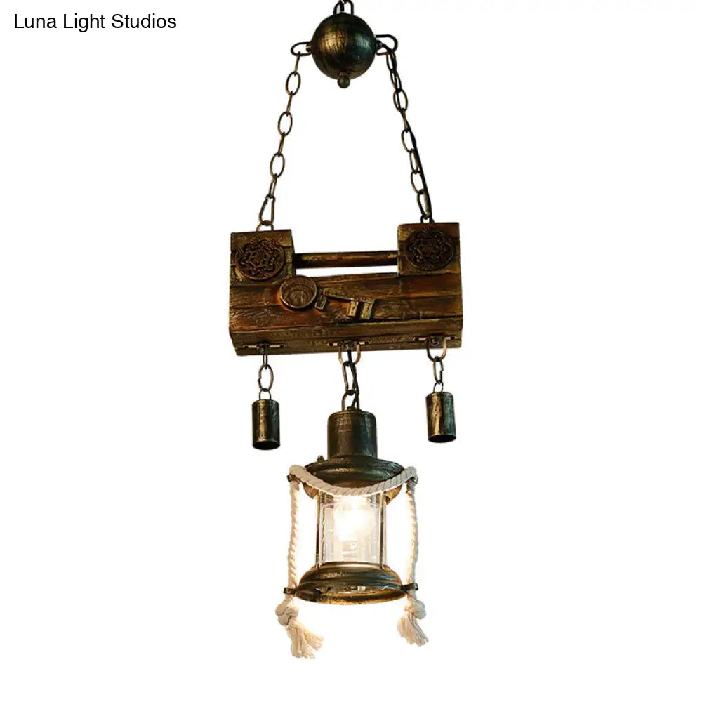 Brass Nautical Metal Lantern Pendant Light With Rope - Indoor Hanging Fixture