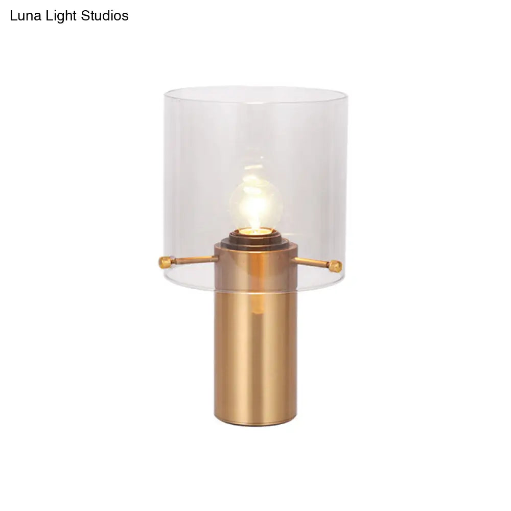 Brass Night Lamp With Translucent Glass Shade For Living Room - Postmodern Style