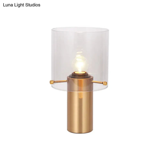 Brass Night Lamp With Translucent Glass Shade For Living Room - Postmodern Style