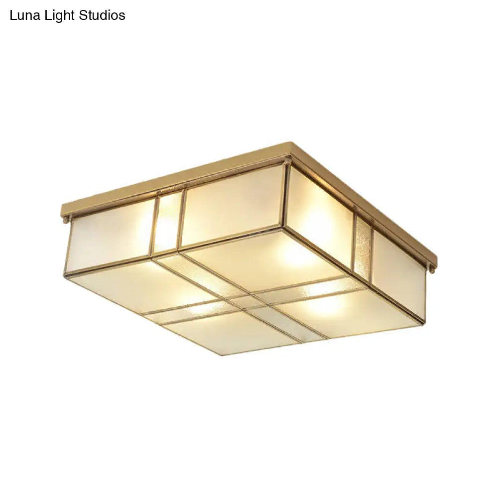 Brass Opal Glass Ceiling Light Fixture - 2 - Bulb Cubic Flush Mount Lamp For Bedroom