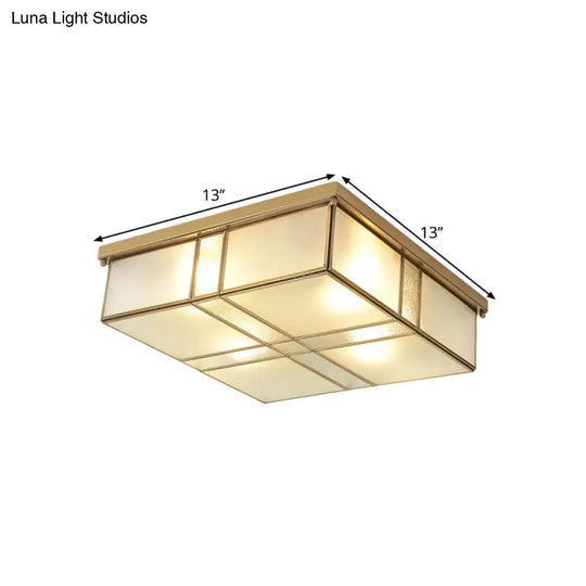 Brass Opal Glass Ceiling Light Fixture - 2-Bulb Cubic Flush Mount Lamp For Bedroom