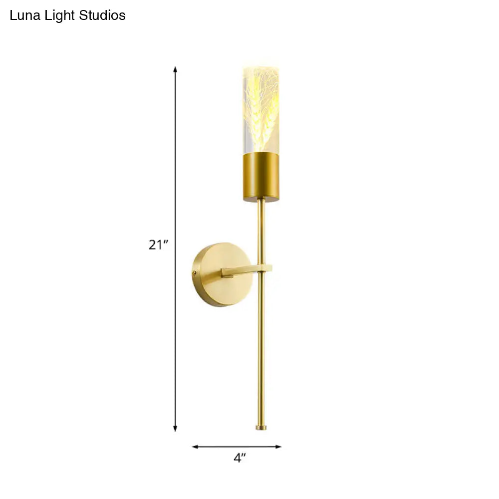 Brass Pencil Arm Led Wall Mounted Lamp With Traditional Ear Of Wheat Deco