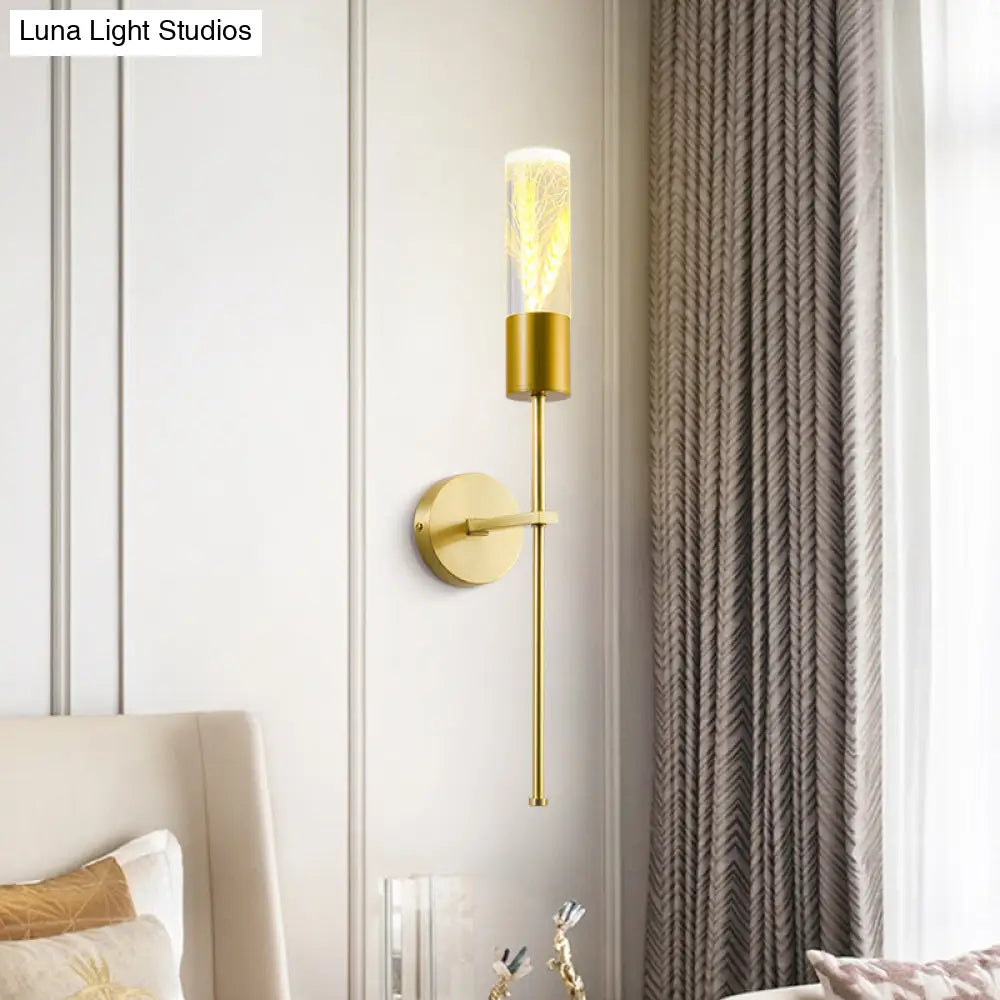 Brass Pencil Arm Led Wall Mounted Lamp With Traditional Ear Of Wheat Deco